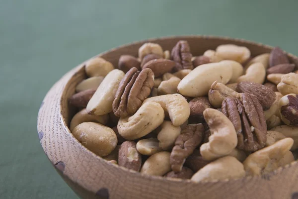 Mixed Nuts In A Wooden Bowl — Stock Photo, Image