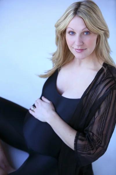 Pregnant Woman In Black Leotard — Stock Photo, Image