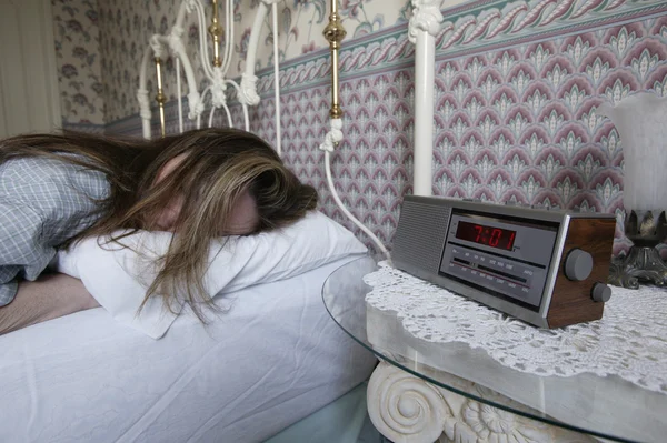 Turning Off The Alarm Clock — Stock Photo, Image