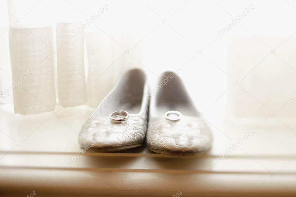 Pair Of Flat Women's Shoes With Wedding Bands