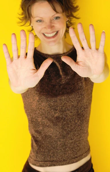 Woman Showing Stop Sign With Her Hands — Stock Photo, Image