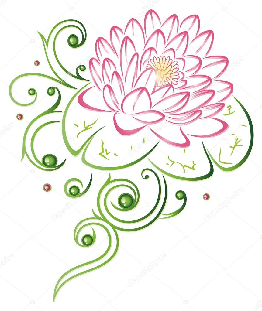 Colorato e filigrana fiore di loto rosa e verde — Vettoriali di christine krahl