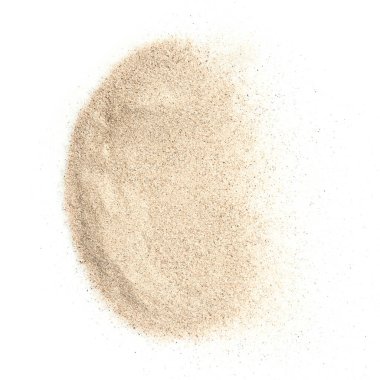 İzole edilmiş beyaz arkaplanda kumun yakın plan görüntüsü.