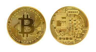 Beyaz arka plan üzerinde izole altın Bitcoin.