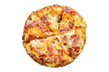 Pizza dilimi üst üzerinde izole beyaz arka plan görüntülemek.