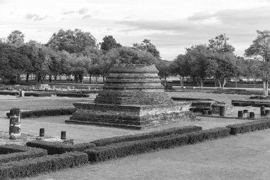 Sukhothai National Historical Park, the old city of Thailand 800 years ago, Sukhothai Province, Thailand, black and white tones.