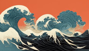 Japon dalgası okyanus vektör çizimi. Asya ve Doğu tarzı klasik sanat tasarımı.