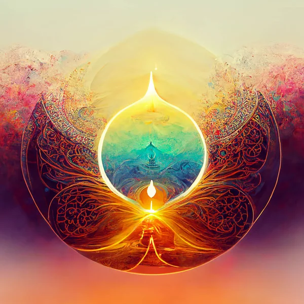 Concept spirituality, religion, power colorful abstract background vector illustration.vintage style art design produced with MidJourney AI.