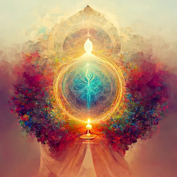 İnanç, maneviyat, din, güç rengi soyut arka plan vektörü illüstrasyonunu kavra. MidJourney Al ile üretilen klasik tarz sanat tasarımı.