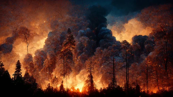 Wildfire soyut arkaplan vektör illüstrasyonu kavramı. MidJourney AI ile üretilen klasik tarz sanat tasarımı..