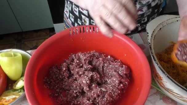 厨师用肉做馅辣椒 — 图库视频影像