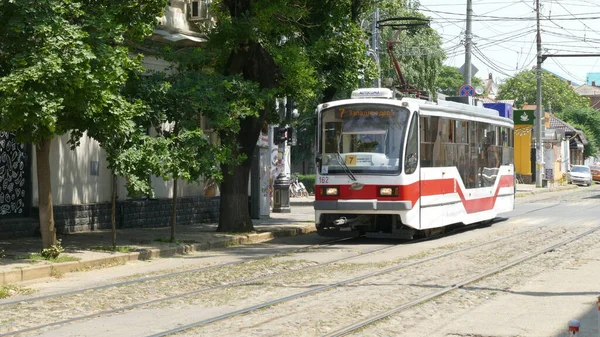 Krasnodar Russie 2021 Tram Transports Publics Dans Rue Ville Krasnodar — Photo