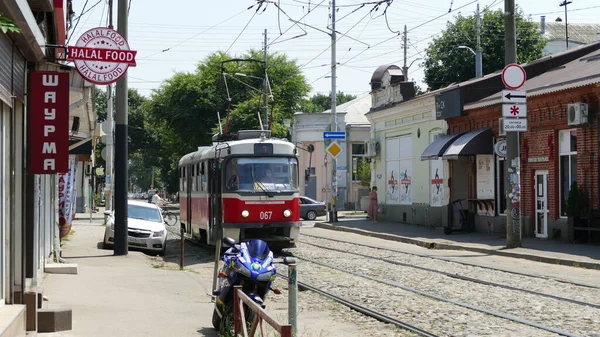 Krasnodar Russie 2021 Tram Transports Publics Dans Rue Ville Krasnodar — Photo