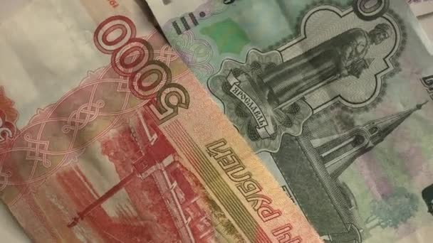 Российские Бумажные Деньги Различных Номиналов — стоковое видео