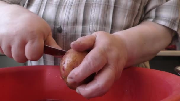 Шеф Кухар Чистить Картоплю Ножем — стокове відео