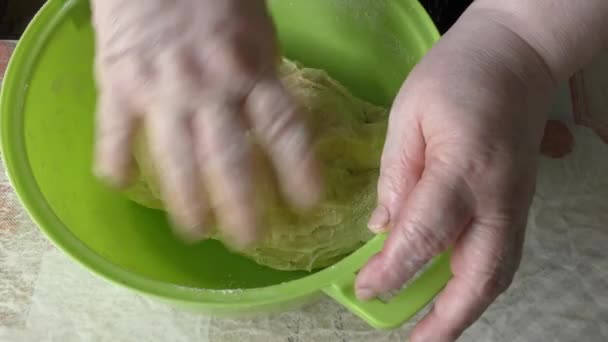 Chef Kneads Dough His Hands — Stock Video
