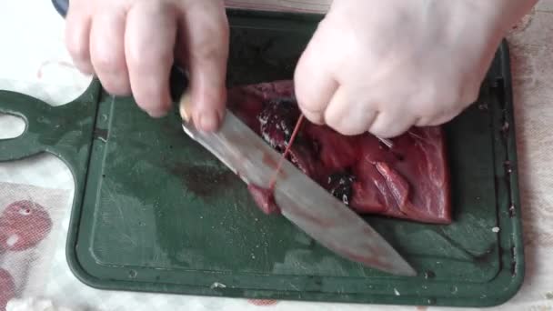 Kuchař Krájí Jelení Maso Nožem — Stock video