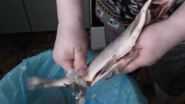 Şef balıkları temizler. sağlıklı gıda konsepti 