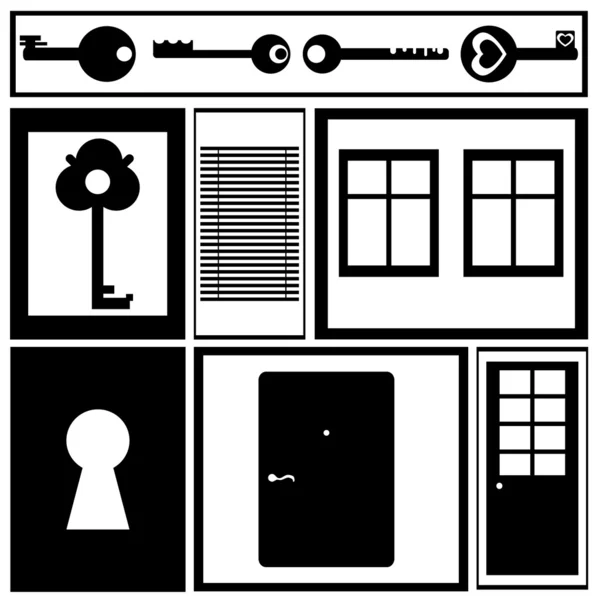 Keys, doors and windows — Stock Vector