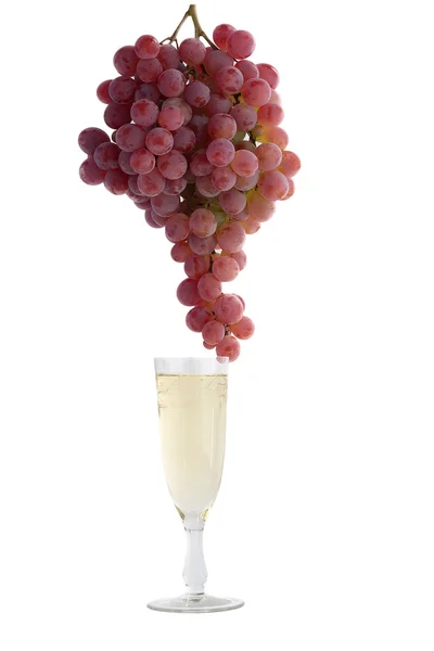 Glass of white wine with grapes on a white background — Stock Photo, Image