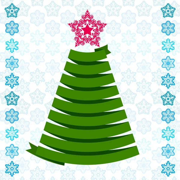 Kerstboom van lint en sneeuwvlokken — Stockvector
