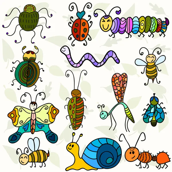Bestioles mignons et insectes drôles — Image vectorielle