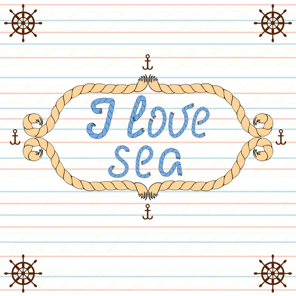 Aku suka laut. Poster tipografi laut - Stok Vektor