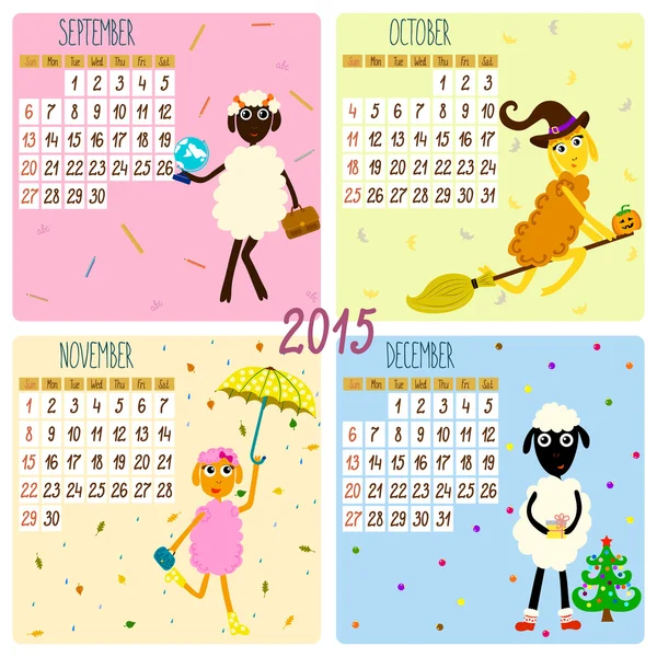 Kalender 2015 mit lustigen Schafen. Herbst. — Stockvektor