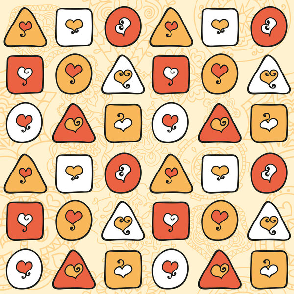 Geometric seamless pattern with hearts