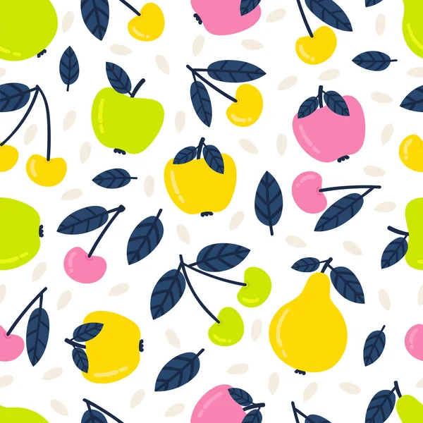 Patrón Sin Costuras Con Fruta Dibujos Animados Peras Jugosas Cerezas — Archivo Imágenes Vectoriales