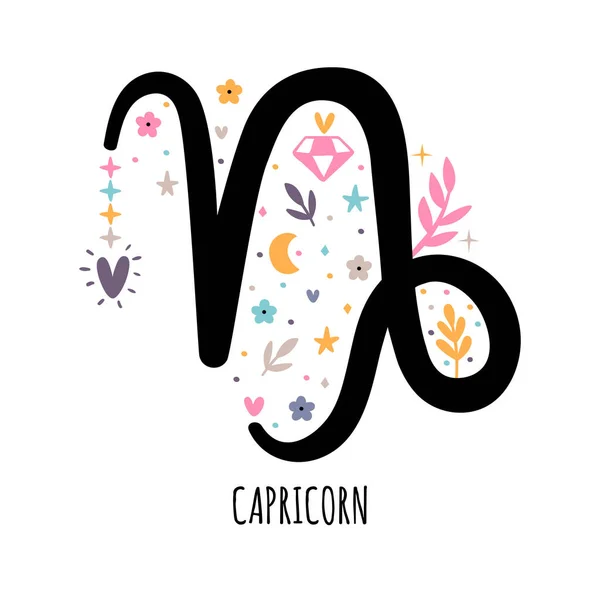 Capricorn Zodiac Sign Astrological Horoscope Signs White Background Stylized Symbol — Stock Vector