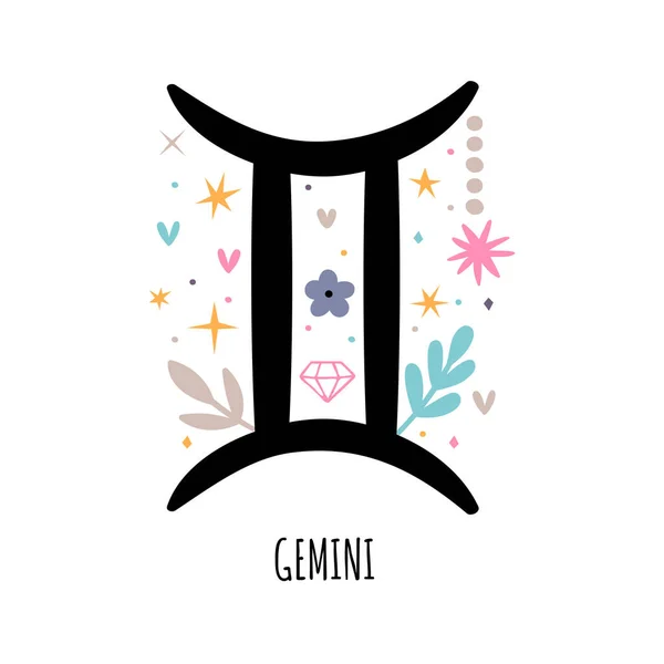 Gemini Zodiac Sign Astrological Horoscope Signs White Background Stylized Symbol — Stock Vector