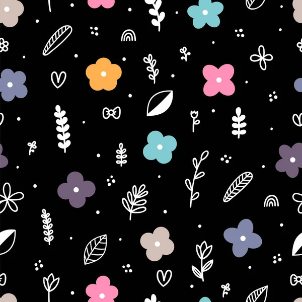Lindo Patrón Floral Sin Costuras Con Elementos Dibujados Mano Estilo — Vector de stock