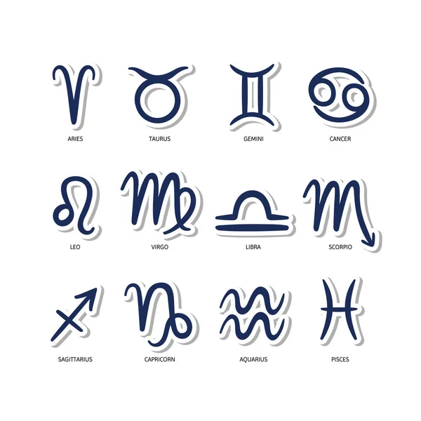 Conjunto Signos Zodíaco Desenhados Mão Símbolos Místicos Astrológicos Ícones Horóscopo — Vetor de Stock
