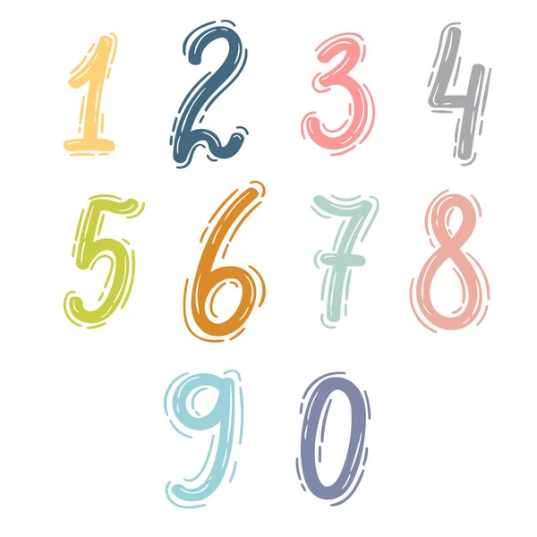 Set Hand Drawn Ten Numbers Zero Nine Numeral Doodle Style — Stock Vector