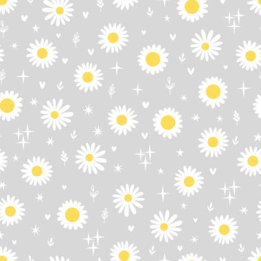 Floral print with chamomile. Daisy seamless pattern. Design great for fabric, textile, wrapping paper. Vector illustration