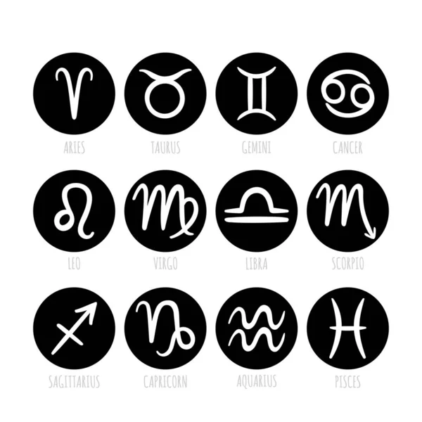 Hand Drawn Zodiac Signs Set Astrological Mystical Symbols Icons Calendar — Stock Vector