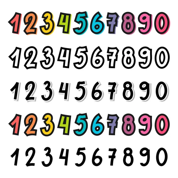 Conjunto Números Dibujados Mano Cero Nueve Colección Numérica Matemáticas Ilustración — Vector de stock