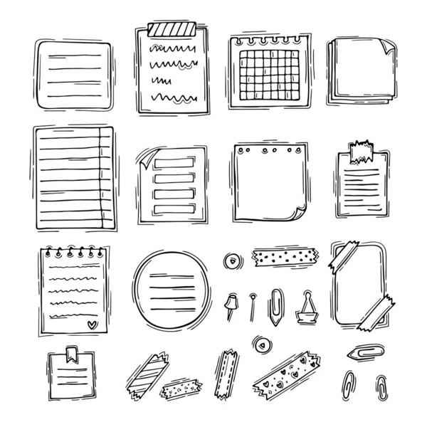 Hand Drawn Books Documents Notebook Sheets Paper Stationery Sketch Style — Stock Vector