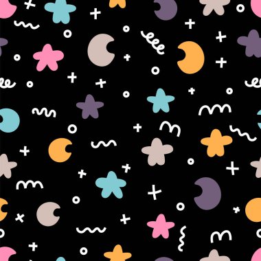 Soyut, şirin, kusursuz bir el çizimi. Geometrik şekiller karalama çizimleri. Paket kağıdı. Vektör illüstrasyonu