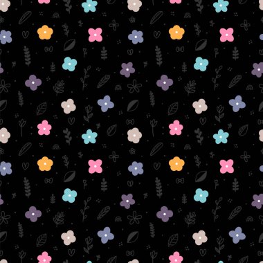 Güzel çiçek desenli, el çizimi elementler. Karalama çiçekleri. Bahar. İskandinav tarzı. Vektör illüstrasyonu