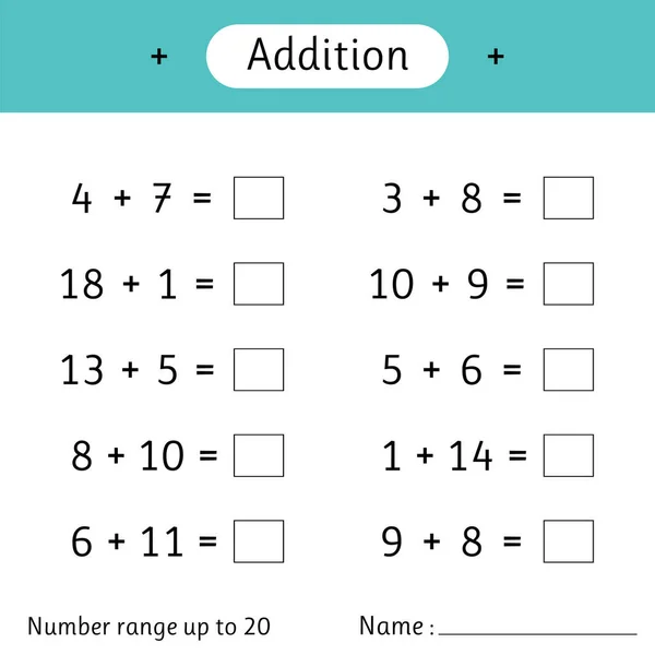 Zusatz Die Anzahl Reicht Bis Mathe Arbeitsblatt Für Kinder Lösen — Stockvektor