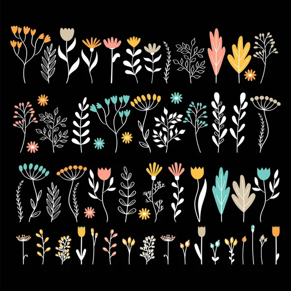 Великий Набір Намальованих Вручну Квітів Квіткова Колекція Милий Ескіз Букета — стоковий вектор