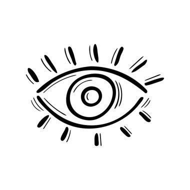 Kem göz. Soyut tılsımı karala. Mistik bir unsur. Sihirli el çizimi işareti. Vektör illüstrasyonu