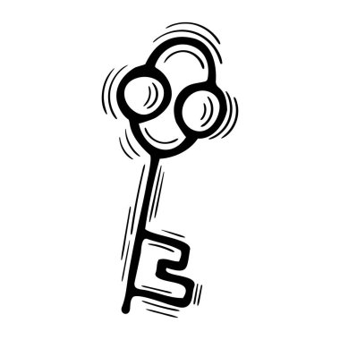Elle çizilmiş anahtar. Sihirli element. Ezoterizmin, mistisizmin, büyücülüğün sembolü. Vektör illüstrasyonu