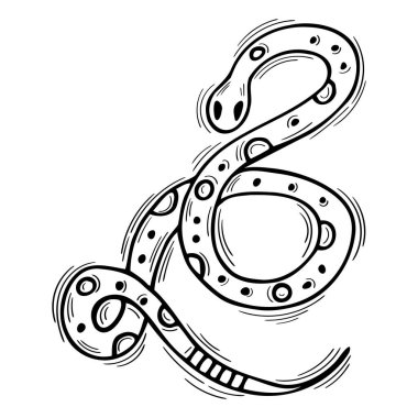 El yapımı yılan. Ezoterizmin elementi, mistisizm, cadılık. Hayvan silueti. Vektör illüstrasyonu