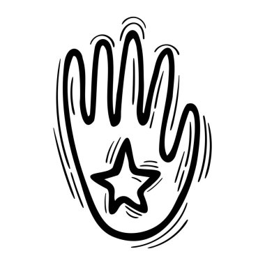 Sihirli el. Astroloji. Mistik bir unsur. El yapımı sihirli mahsul tabelası. Vektör illüstrasyonu