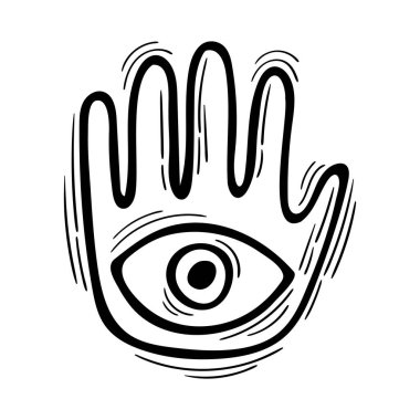 Sihirli el. El yapımı sihirli mahsul tabelası. Mistik bir unsur. Astroloji. Vektör illüstrasyonu