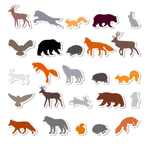 Des Animaux Forestiers Silhouettes Autocollants Aperçu Des Animaux Sauvages Forêt — Image vectorielle