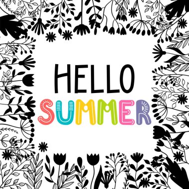 Merhaba yaz. İlham verici ve motive edici bir ifade. Alıntı, slogan. Poster, pankart, kartpostal tasarımı. Vektör illüstrasyonu